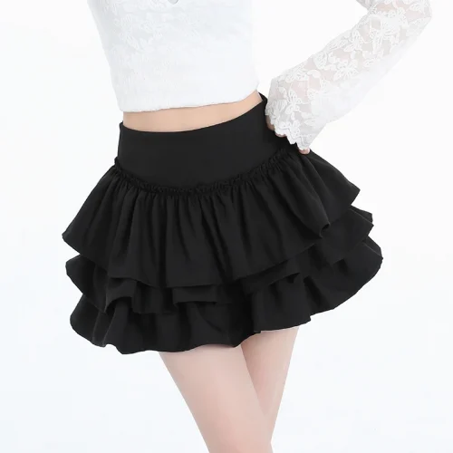 Fashion Y2K White Black Mini Skirt Women 2025 Streetwear High Waist Preppy Summer Ruffle Skirts With Shorts Ball Gown Cake Skirt